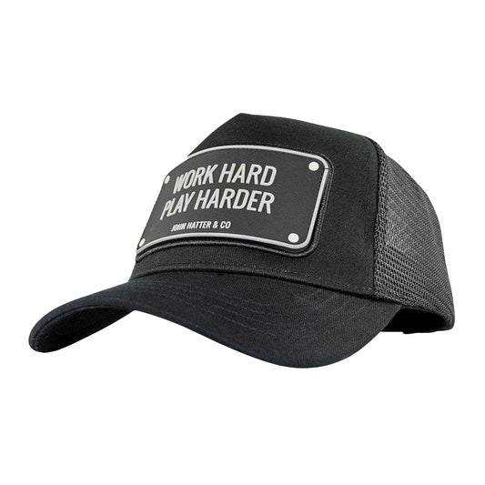 Black - Front - John Hatter Mens Work Hard Play Harder Cap