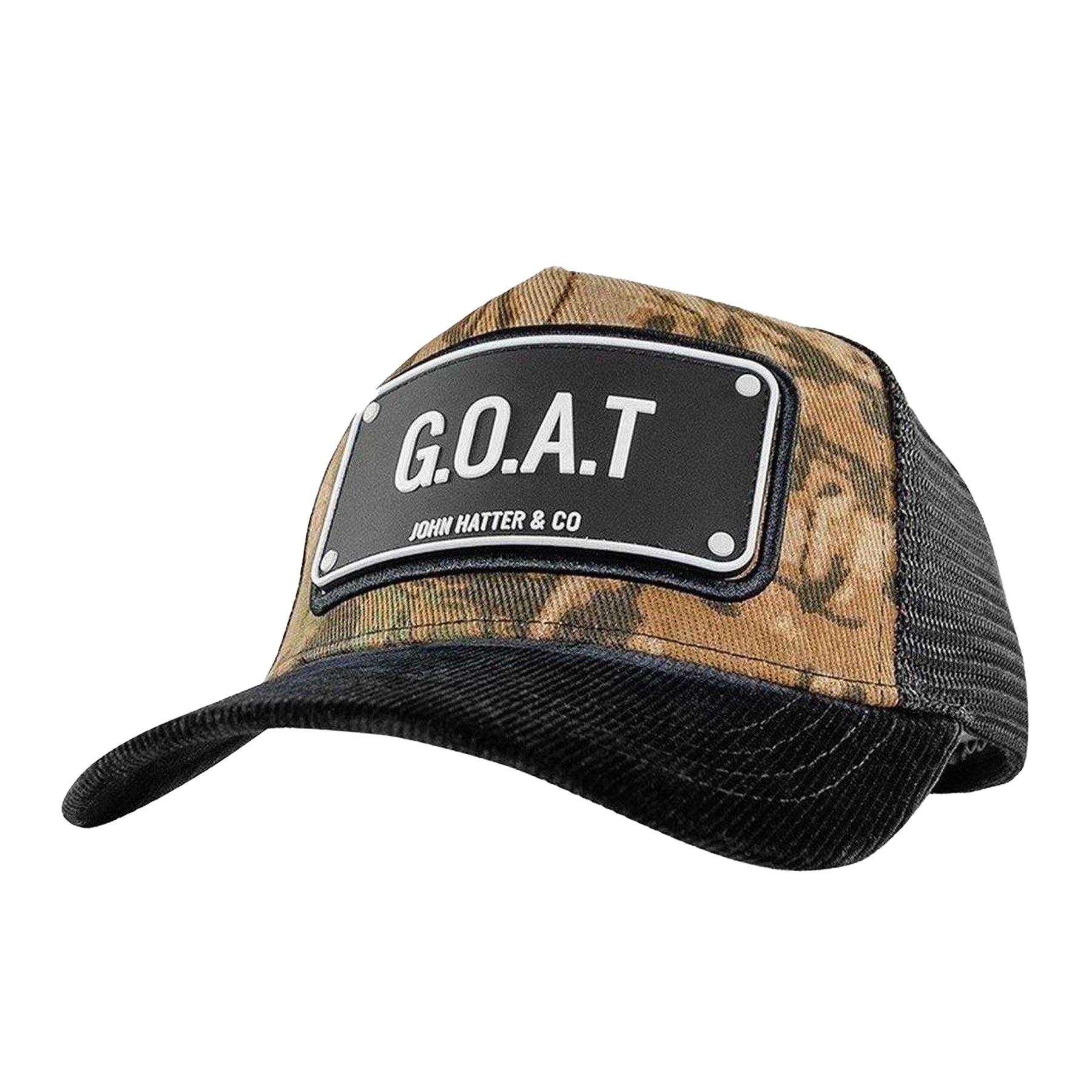Black - Front - John Hatter Mens G.O.A.T Camo Trucker Cap