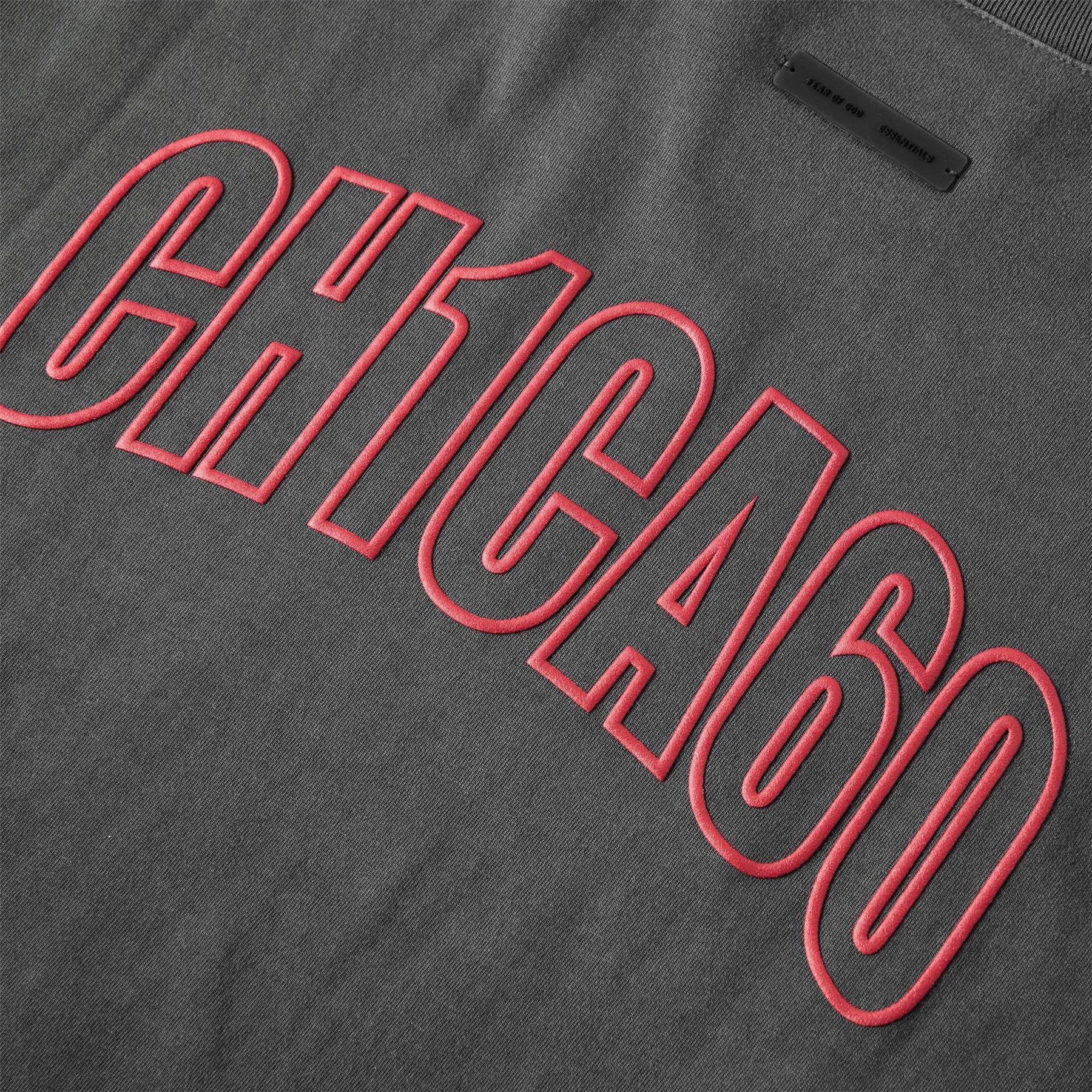Iron Grey-Red - Pack Shot - Fear Of God Essentials Mens Chicago Text T-Shirt