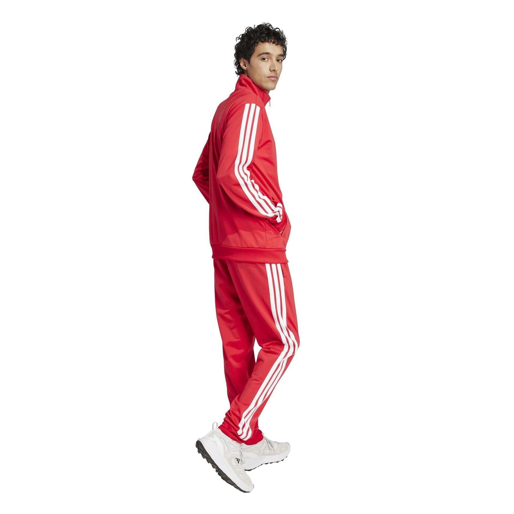 Ruby Red-White - Back - Adidas Mens 3-Stripe Colourblock Relaxed Fit Tracksuit