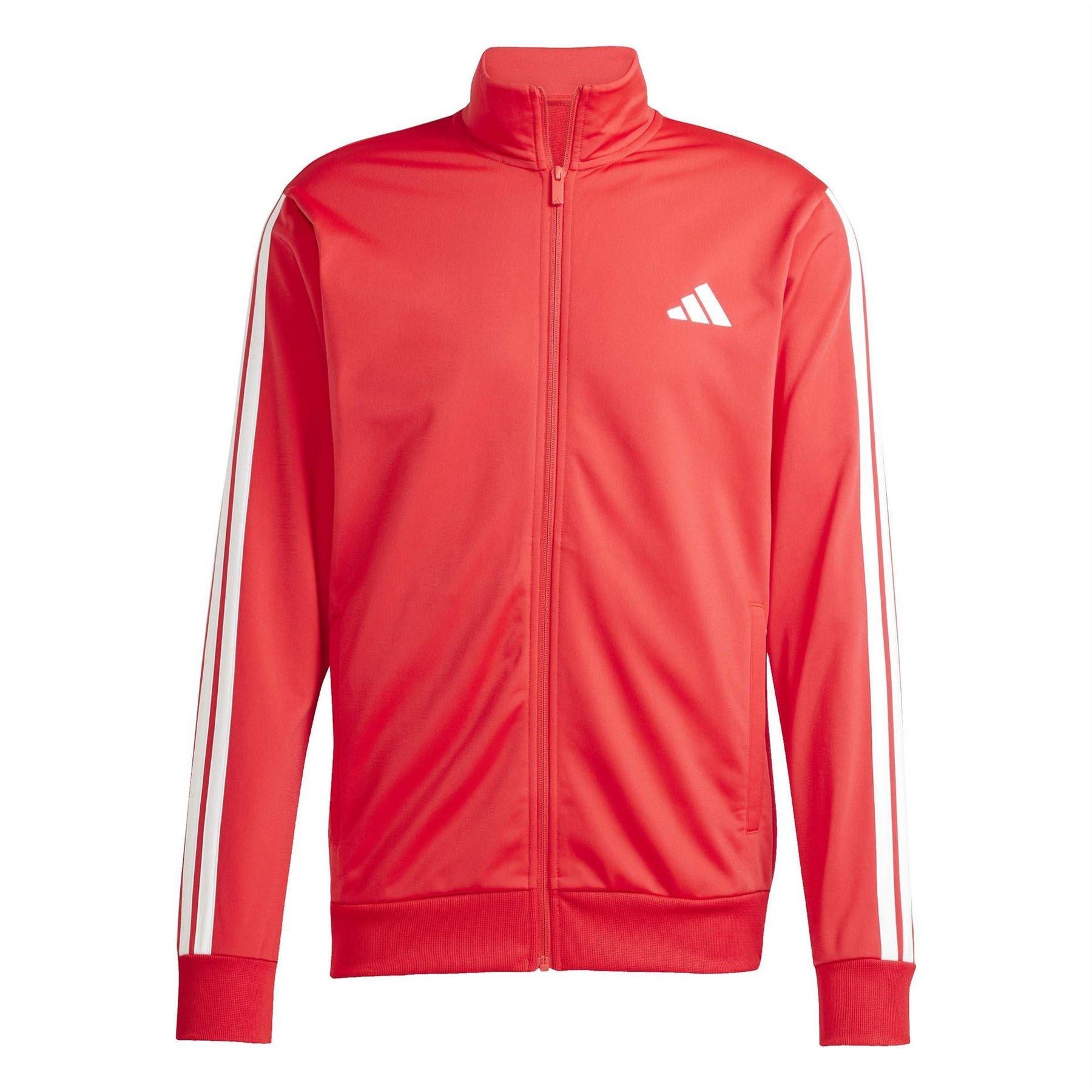 Ruby Red-White - Side - Adidas Mens 3-Stripe Colourblock Relaxed Fit Tracksuit
