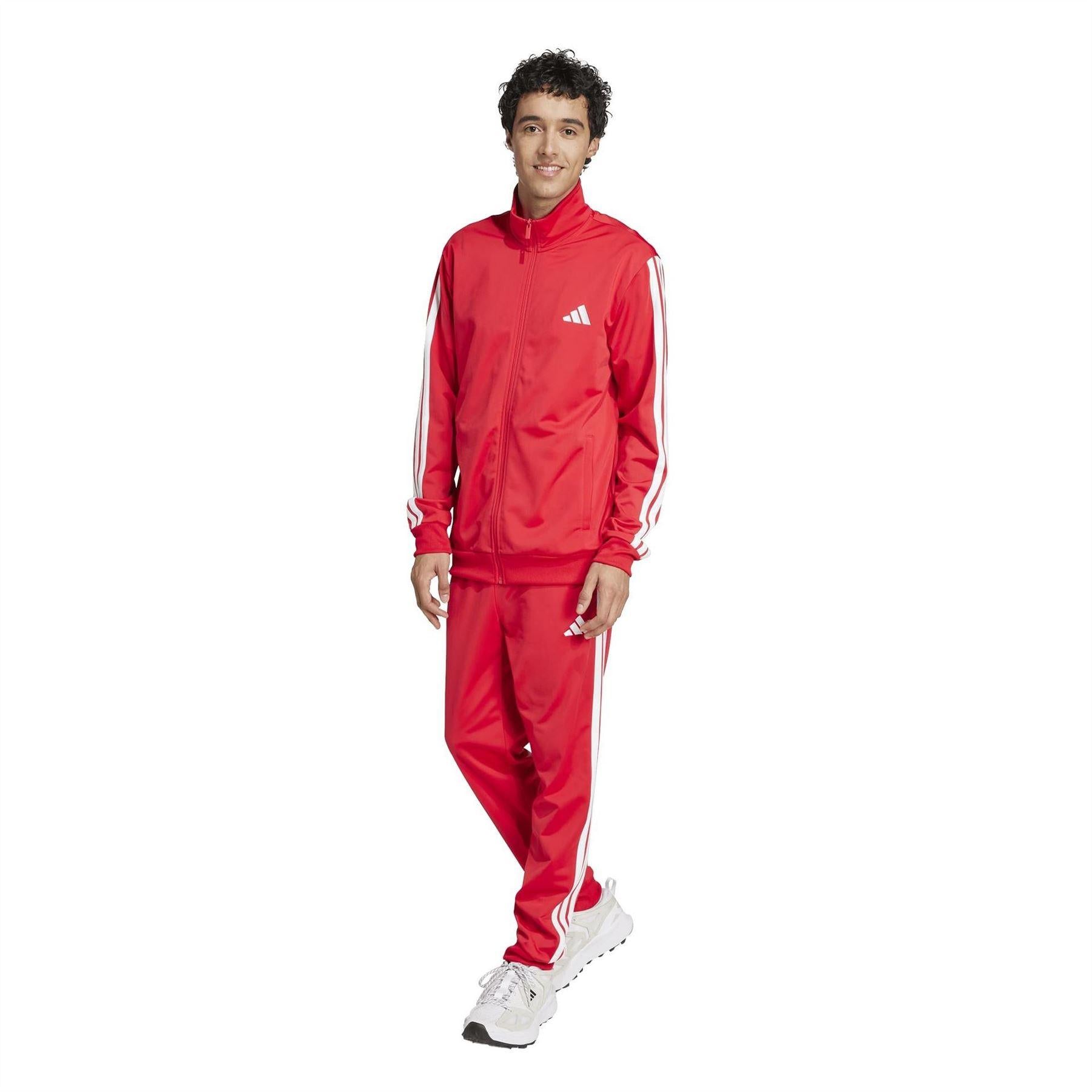 Ruby Red-White - Pack Shot - Adidas Mens 3-Stripe Colourblock Relaxed Fit Tracksuit