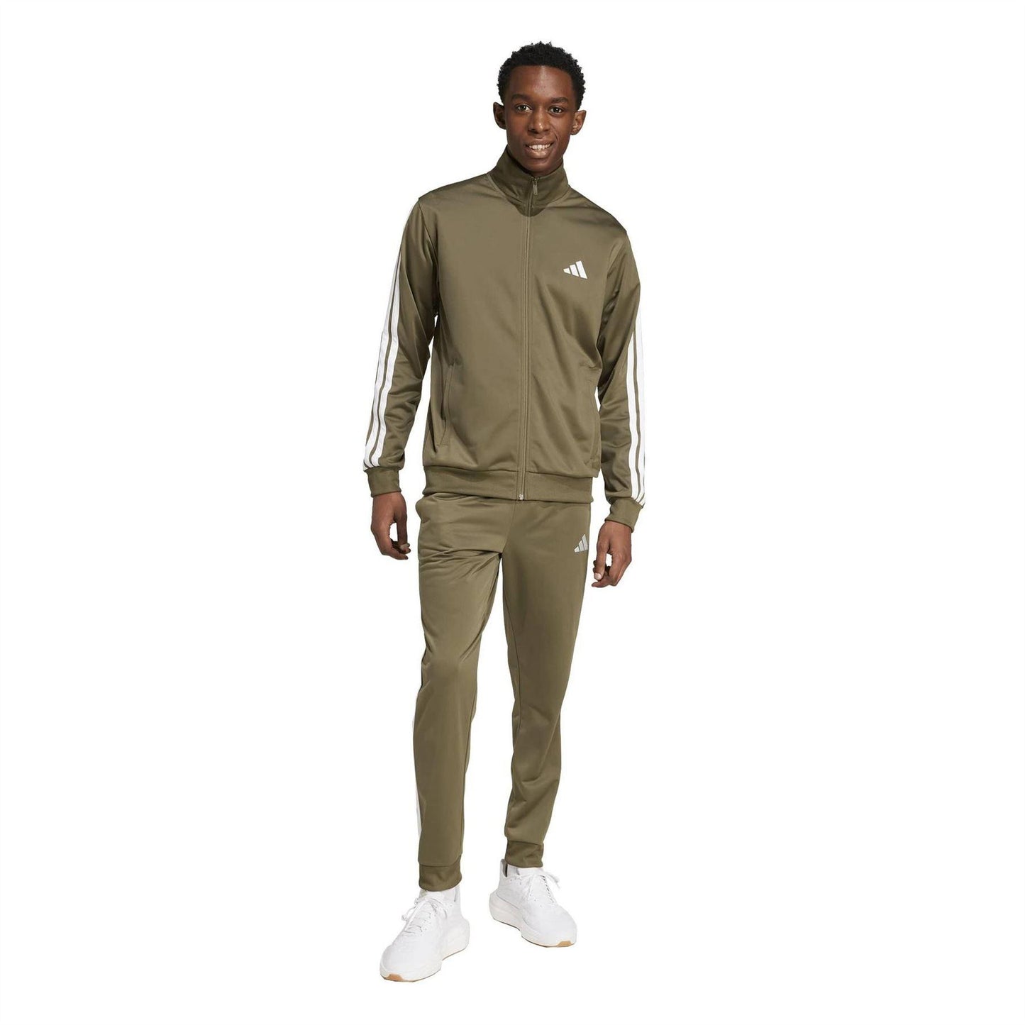 Olive Strata - Front - Adidas Mens 3-Stripe Colourblock Relaxed Fit Tracksuit