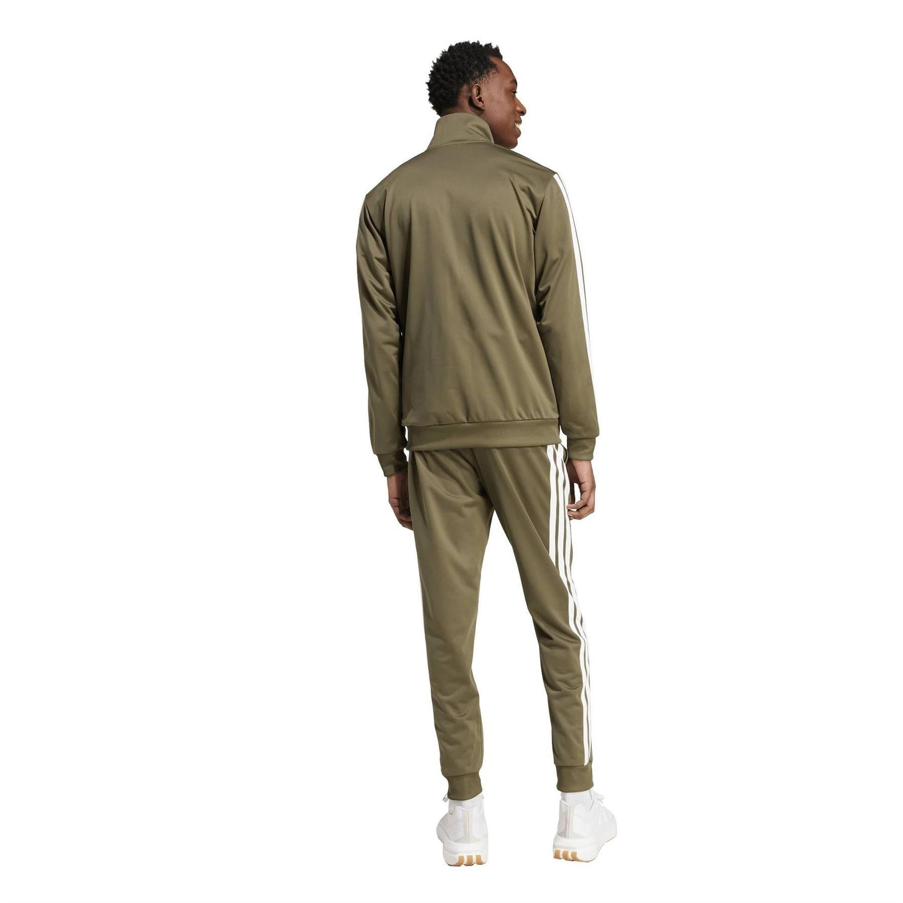 Olive Strata - Back - Adidas Mens 3-Stripe Colourblock Relaxed Fit Tracksuit