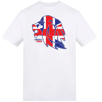 White - Front - Lonsdale Mens Lion Face Relaxed Fit T-Shirt