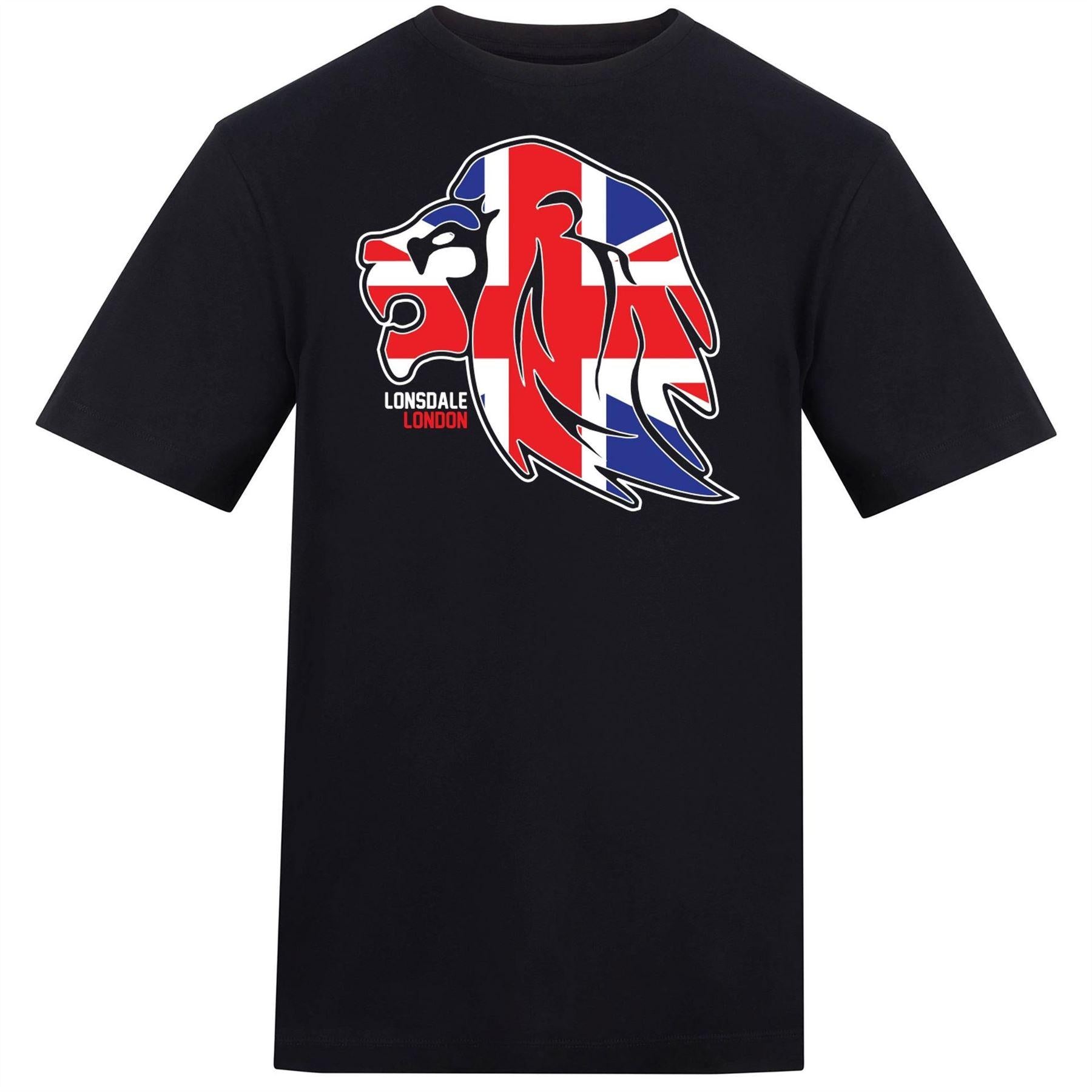 Black - Front - Lonsdale Mens Lion Face Relaxed Fit T-Shirt