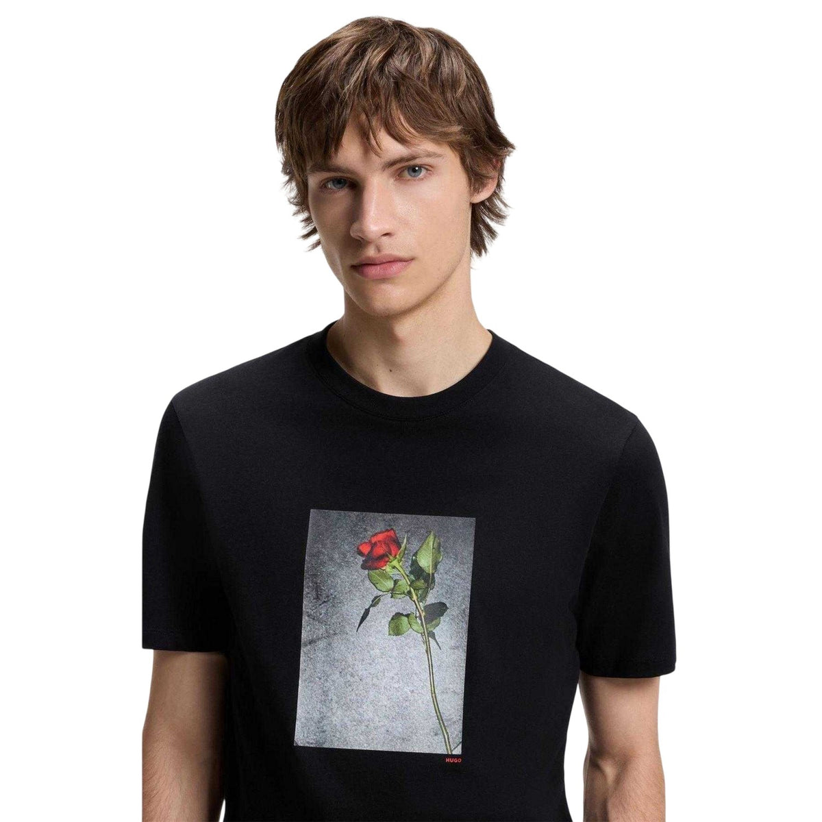 Black - Side - Hugo Mens Rose T-Shirt