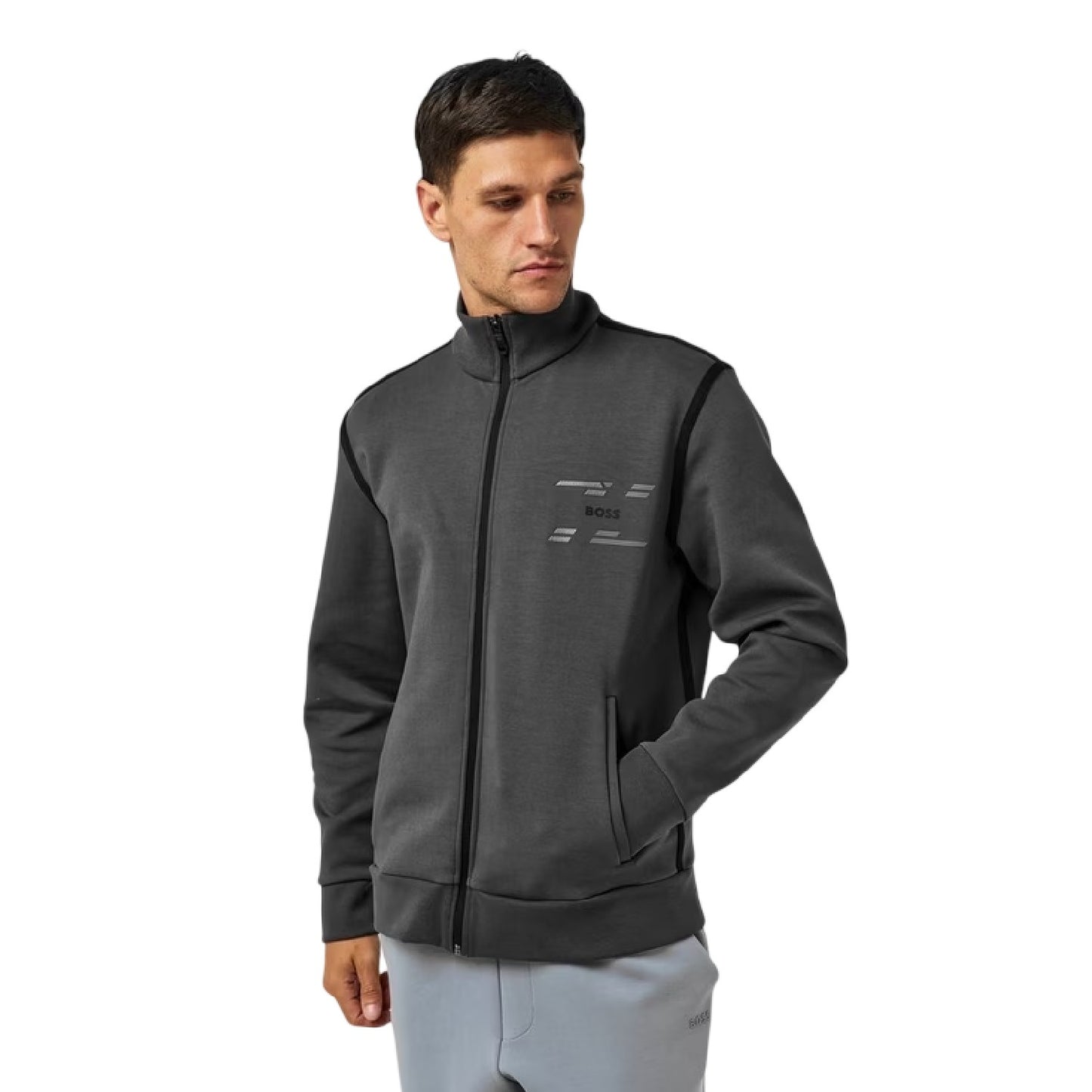 Dark Grey - Side - Boss Mens Skaz Tape Sweatshirt