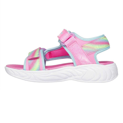 Pink - Side - Skechers Girls Unicorn Flashing Lights Flat Sandals