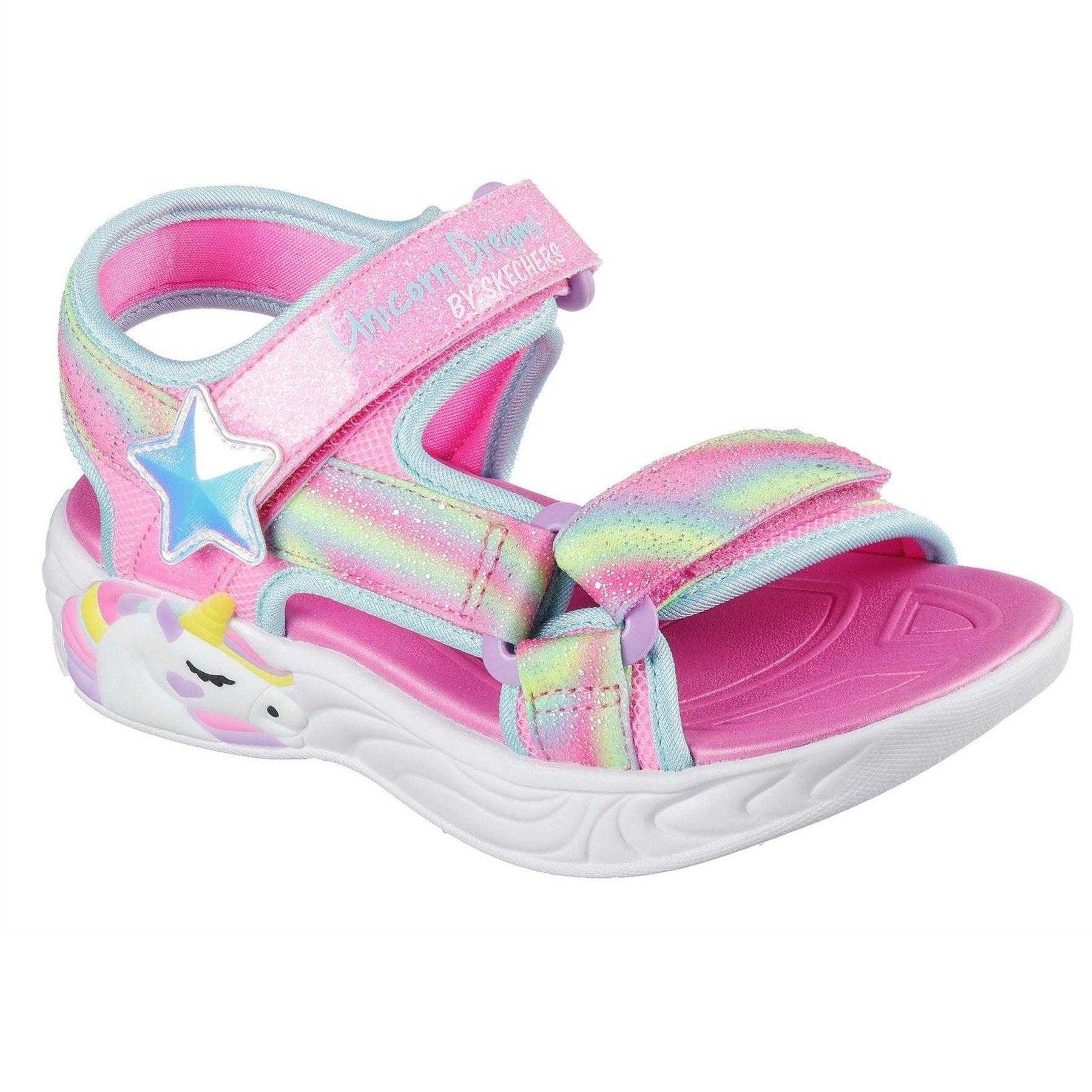 Pink - Pack Shot - Skechers Girls Unicorn Flashing Lights Flat Sandals