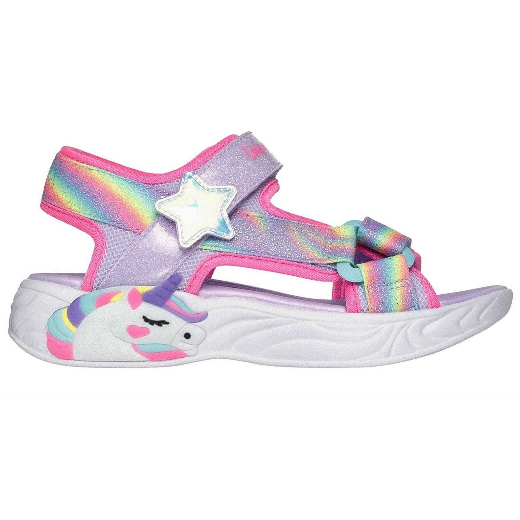 Lavender - Front - Skechers Girls Unicorn Flashing Lights Flat Sandals