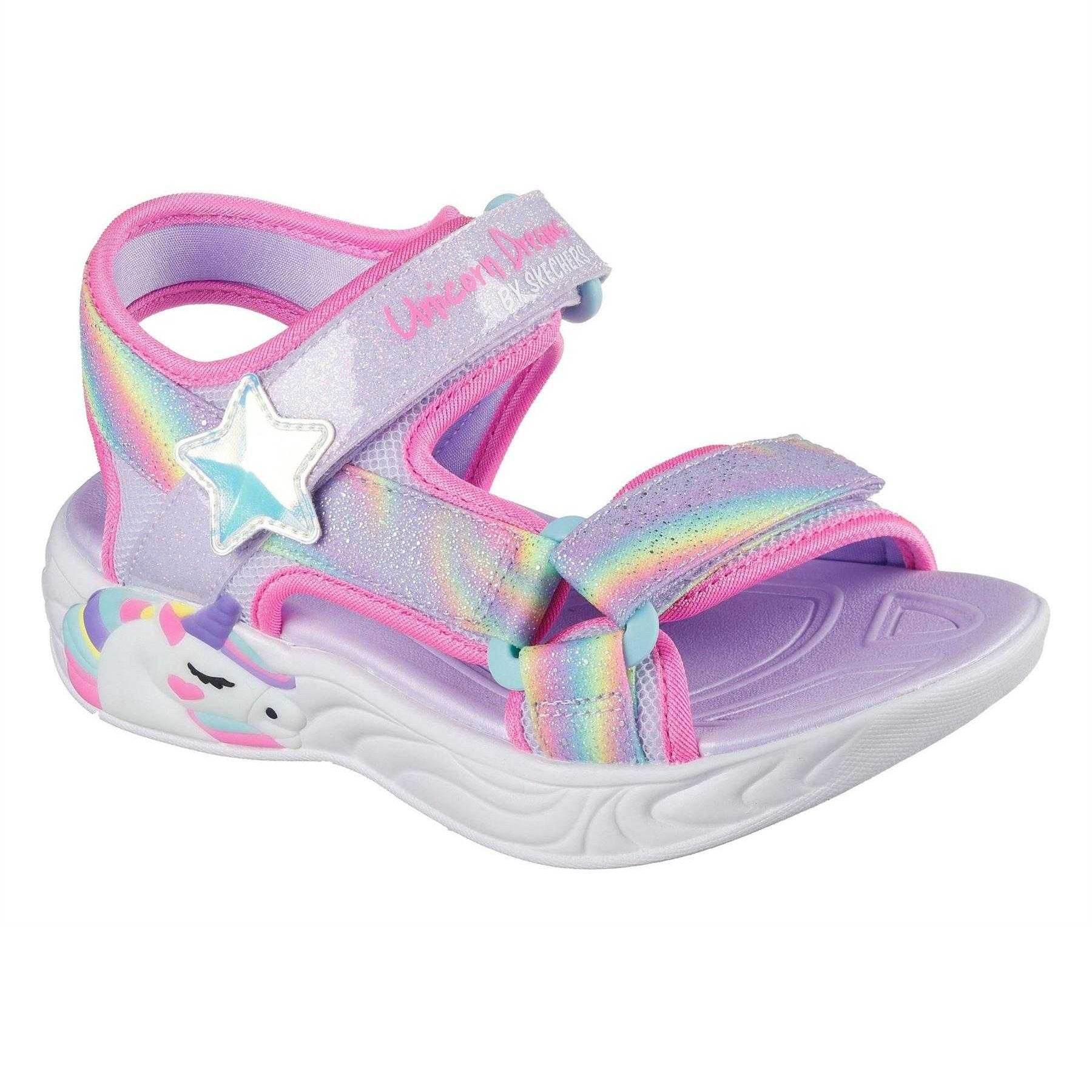Lavender - Pack Shot - Skechers Girls Unicorn Flashing Lights Flat Sandals