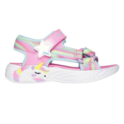 Pink - Front - Skechers Girls Unicorn Flashing Lights Flat Sandals