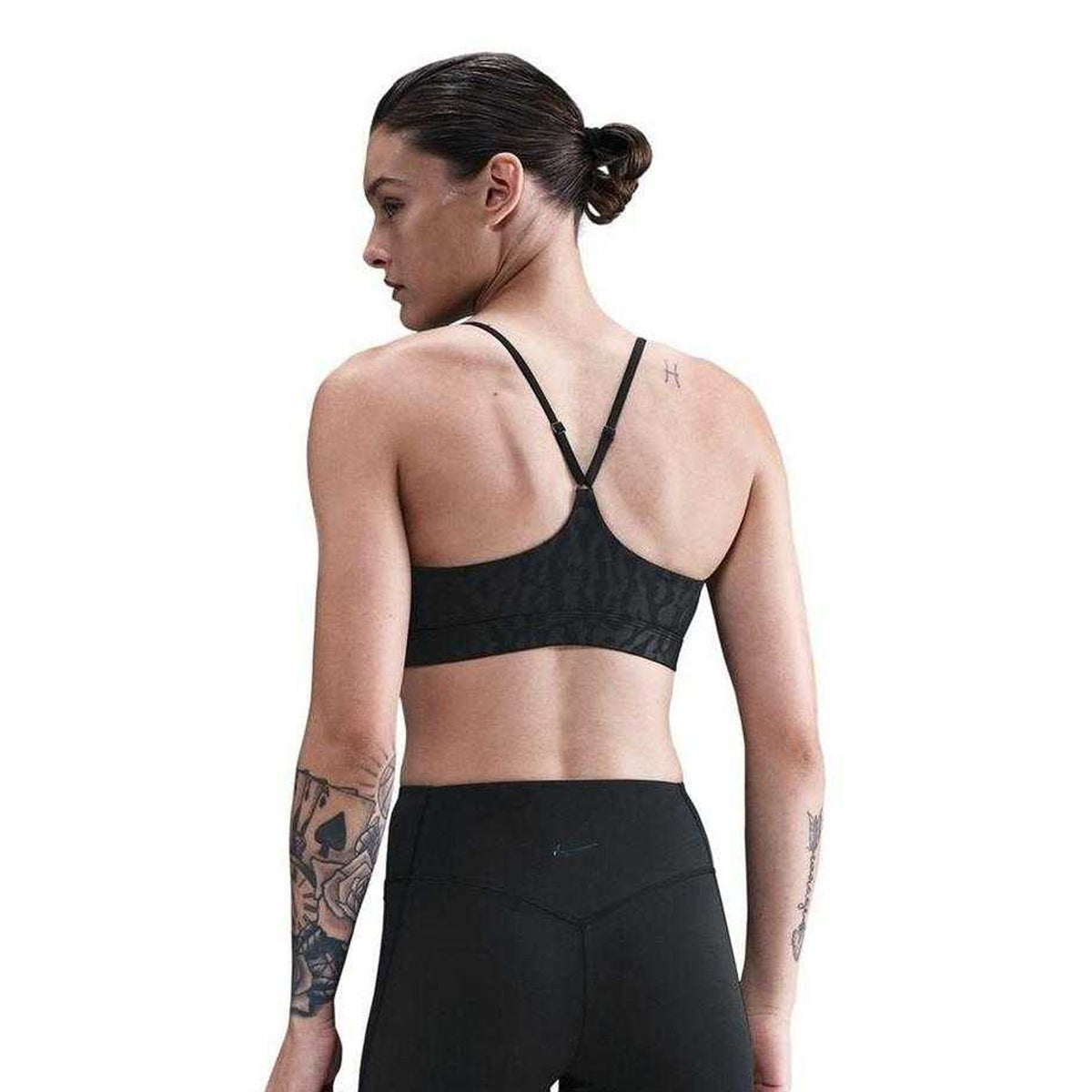 Black-Anthracite-Smoke Grey - Back - Nike Womens-Ladies Indy Leopard Print Sports Bra
