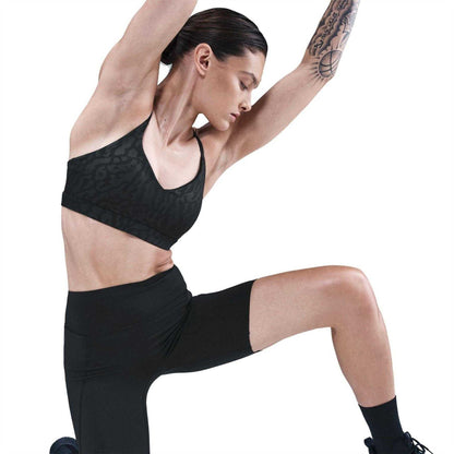 Black-Anthracite-Smoke Grey - Side - Nike Womens-Ladies Indy Leopard Print Sports Bra