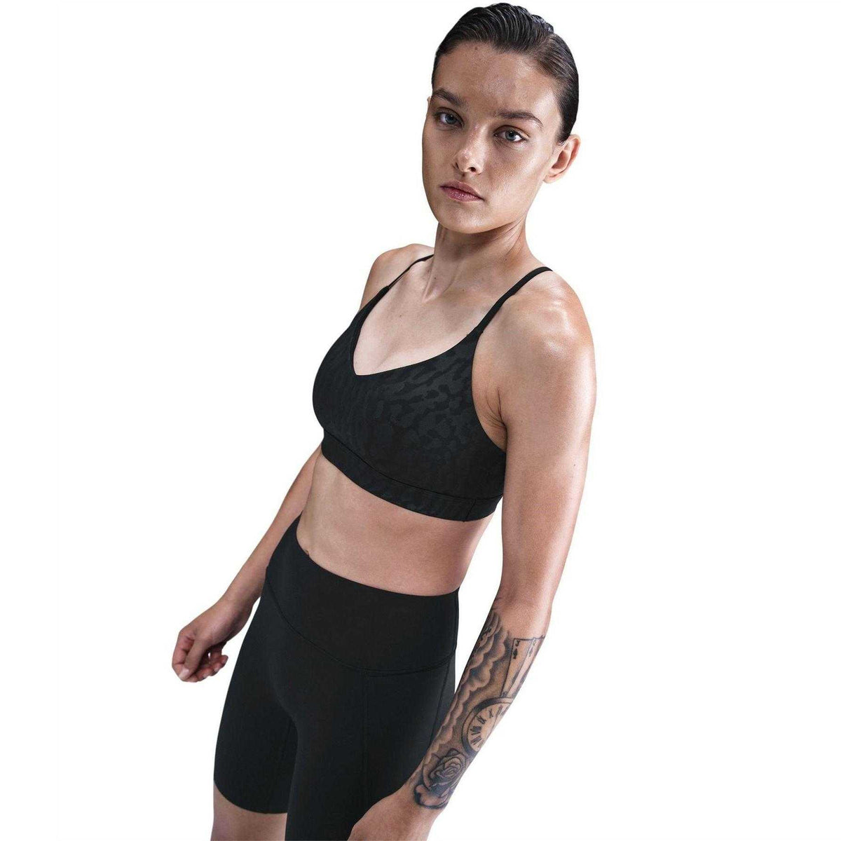 Black-Anthracite-Smoke Grey - Lifestyle - Nike Womens-Ladies Indy Leopard Print Sports Bra