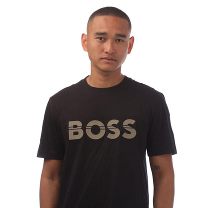 Black - Side - Hugo Boss Mens Artwork Logo Regular T-Shirt