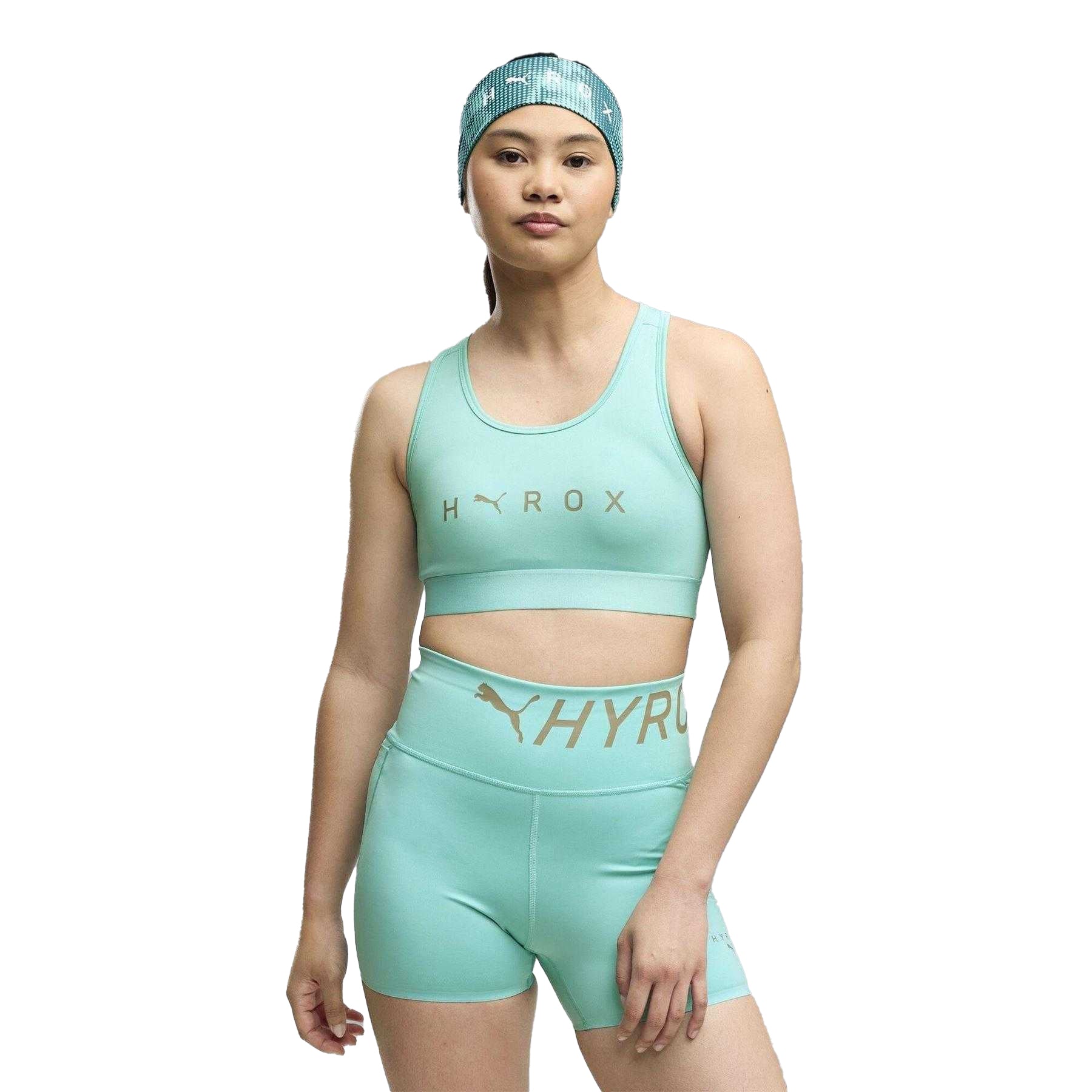 Mint - Side - Puma Womens-Ladies Hyrox Logo Sports Bra