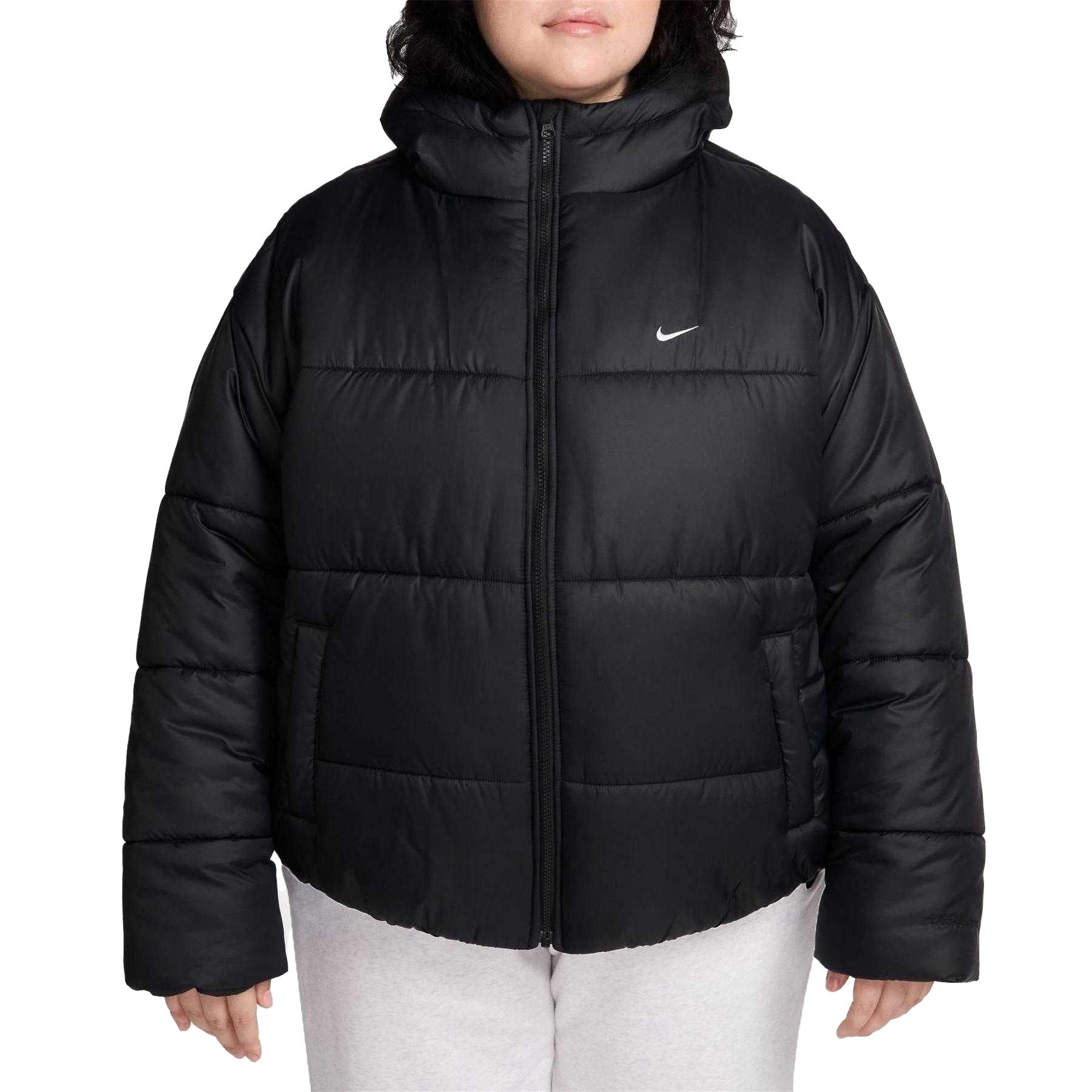 Black-White - Lifestyle - Nike Womens-Ladies Swoosh Hooded Puffer Jacket