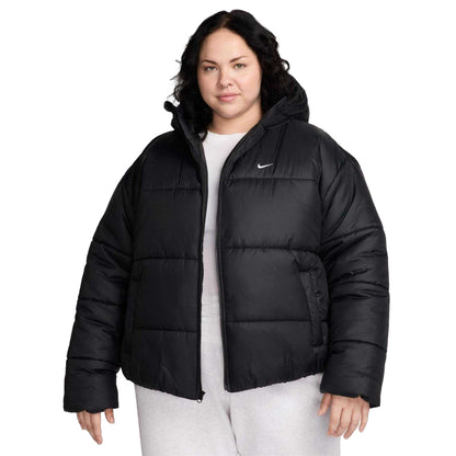 Black-White - Front - Nike Womens-Ladies Swoosh Hooded Puffer Jacket