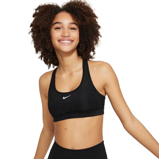 Black-White - Front - Nike Girls Scoop Neck Sports Bra