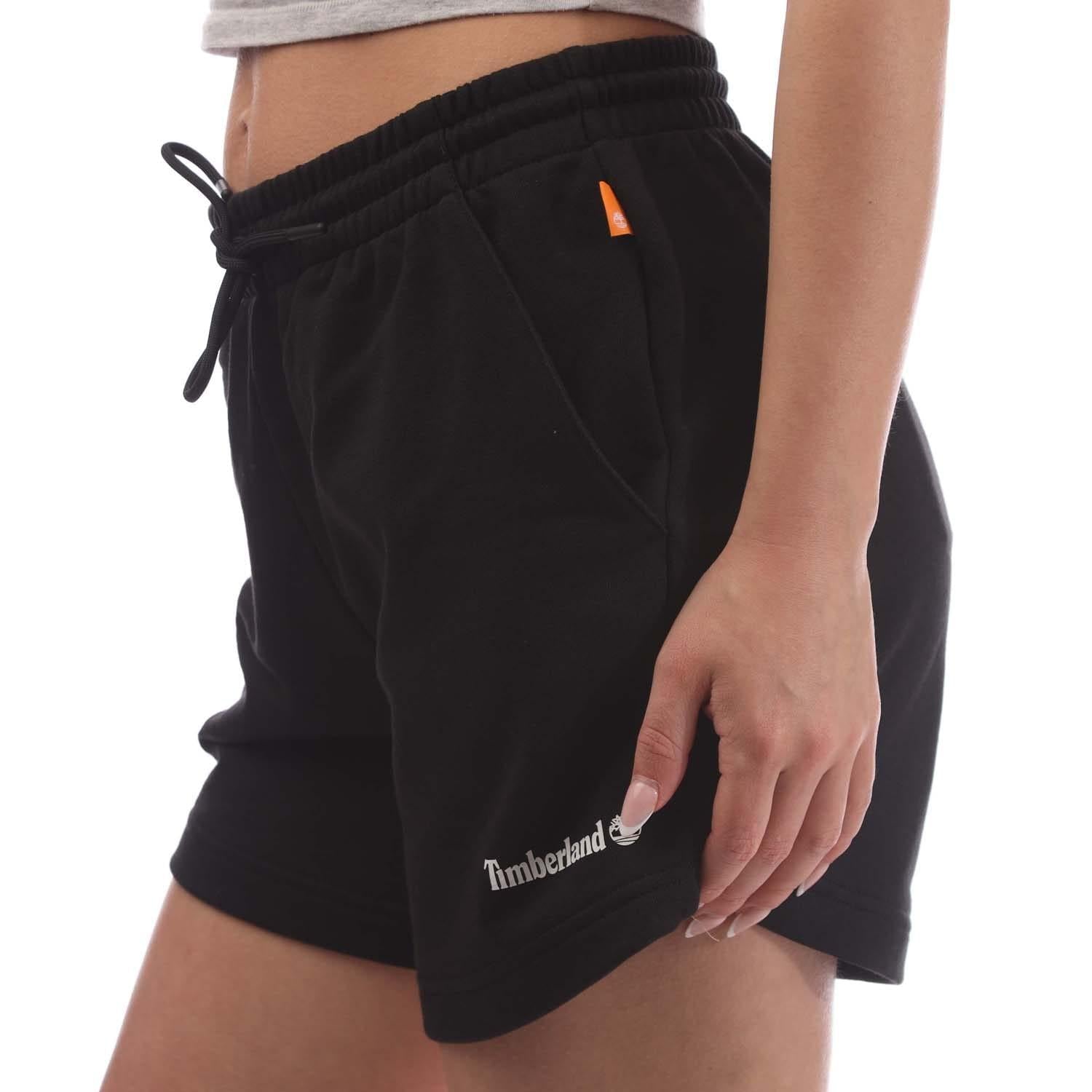 Black - Side - Timberland Womens-Ladies Linear Logo Sweat Shorts
