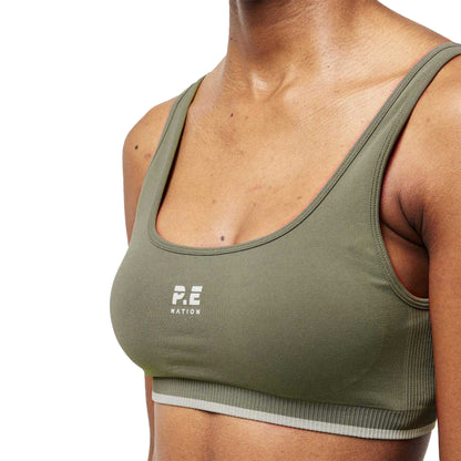 Khaki Brown - Side - PE Nation Womens-Ladies Restore Sports Bra