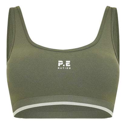 Khaki Brown - Front - PE Nation Womens-Ladies Restore Sports Bra