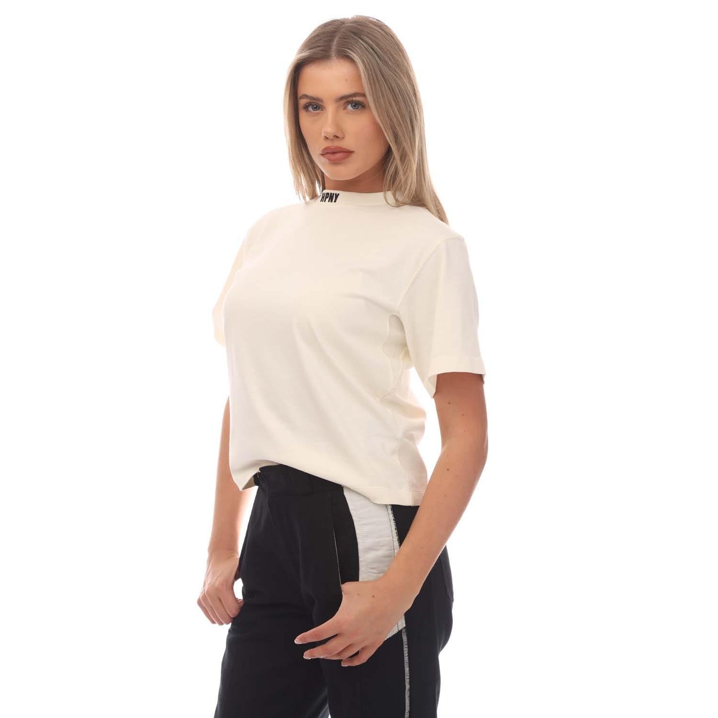 White-Black - Side - Heron Preston Womens-Ladies HPNY Embroidered T-Shirt