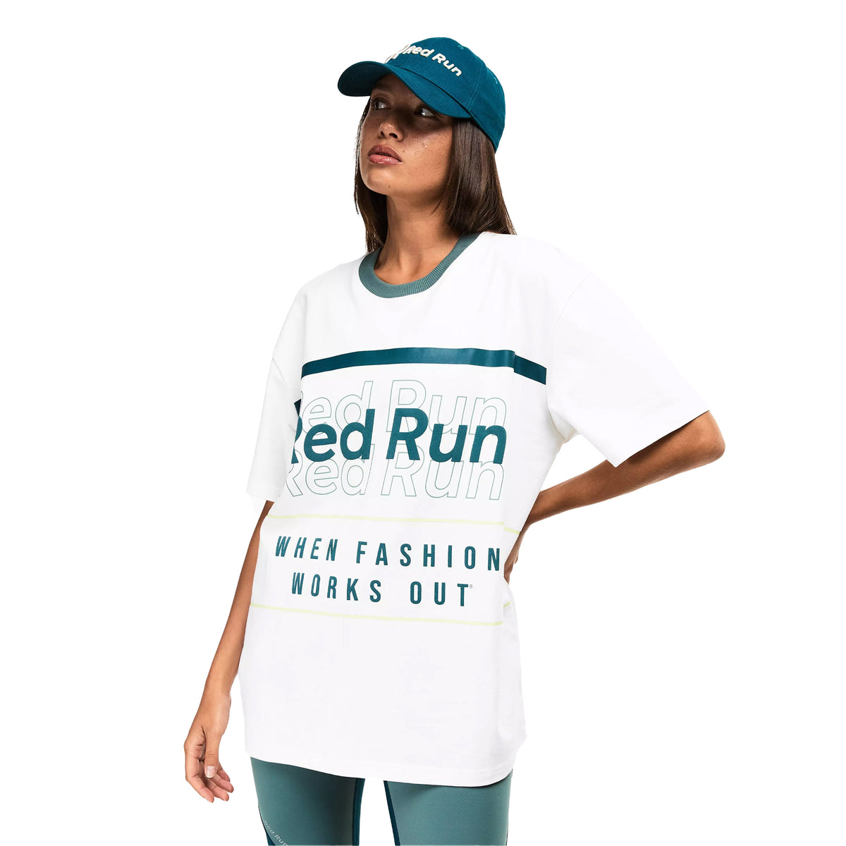 White - Side - Red Run Womens-Ladies Skyline T-Shirt