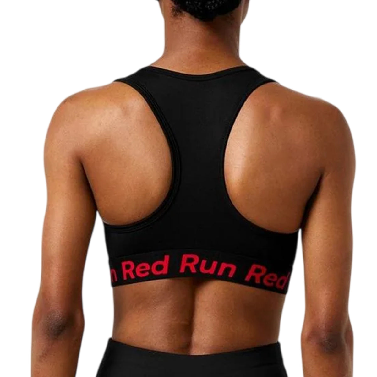 Black - Back - Red Run Womens-Ladies Scoop Neck Snug Fit Sports Bra