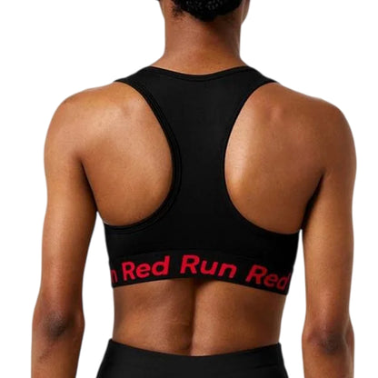 Black - Back - Red Run Womens-Ladies Scoop Neck Snug Fit Sports Bra