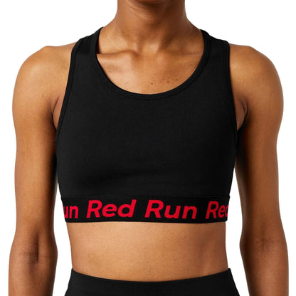 Black - Side - Red Run Womens-Ladies Scoop Neck Snug Fit Sports Bra