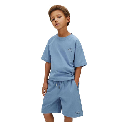Blue - Side - Calvin Klein Childrens-Kids Logo T-Shirt & Shorts Set