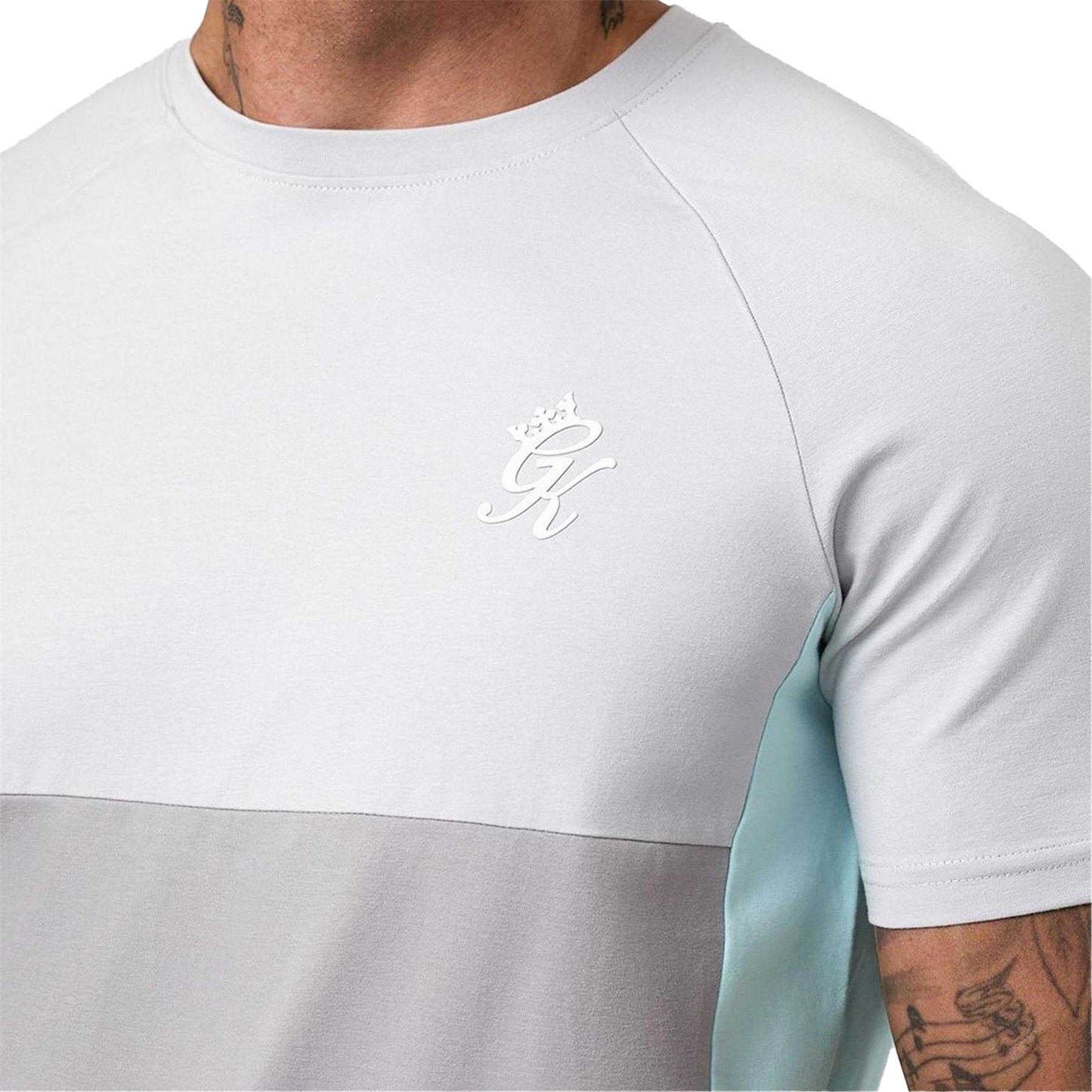 Urban Grey-Light Grey-Mint - Side - Gym King Mens Contrast Panel Regular T-Shirt
