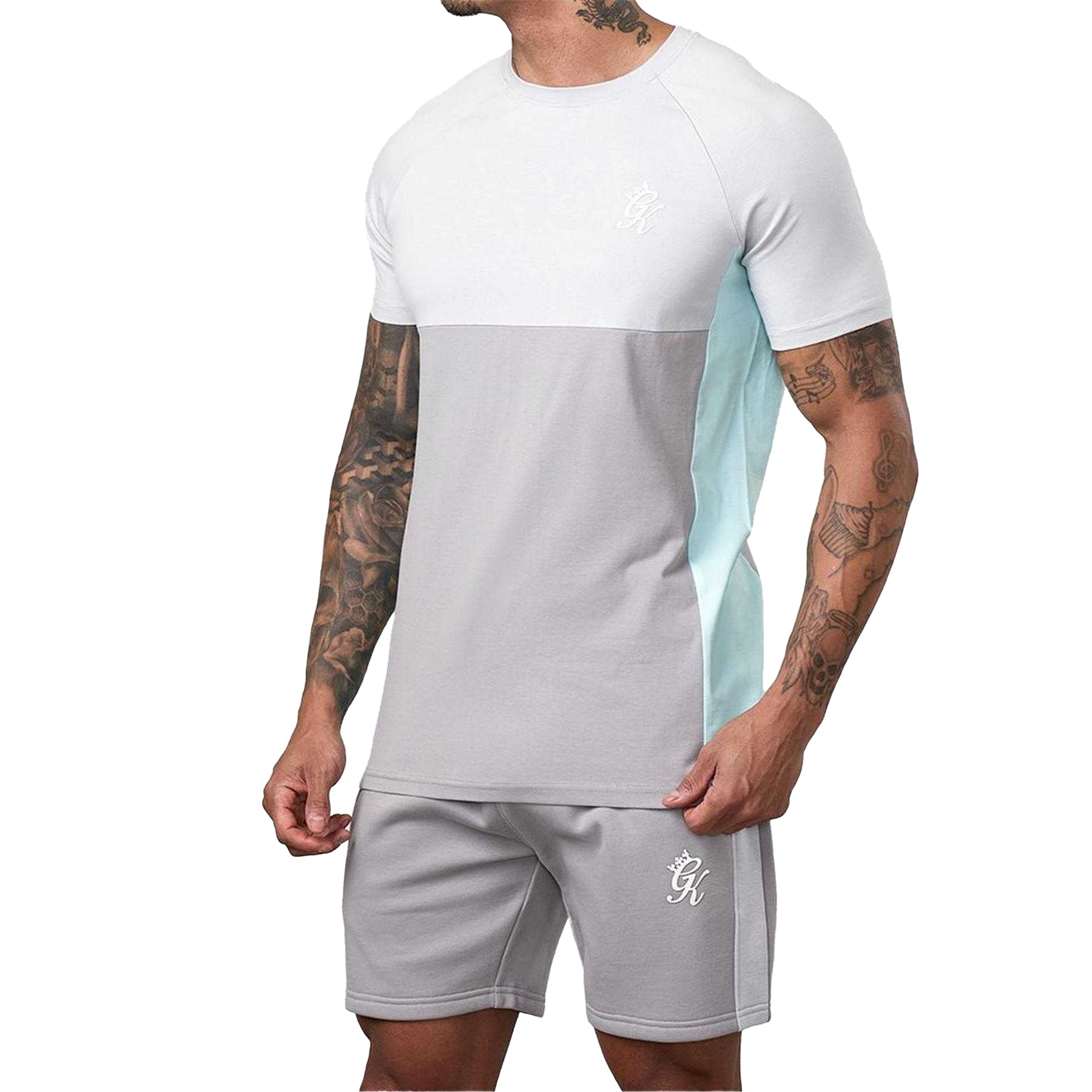 Urban Grey-Light Grey-Mint - Lifestyle - Gym King Mens Contrast Panel Regular T-Shirt