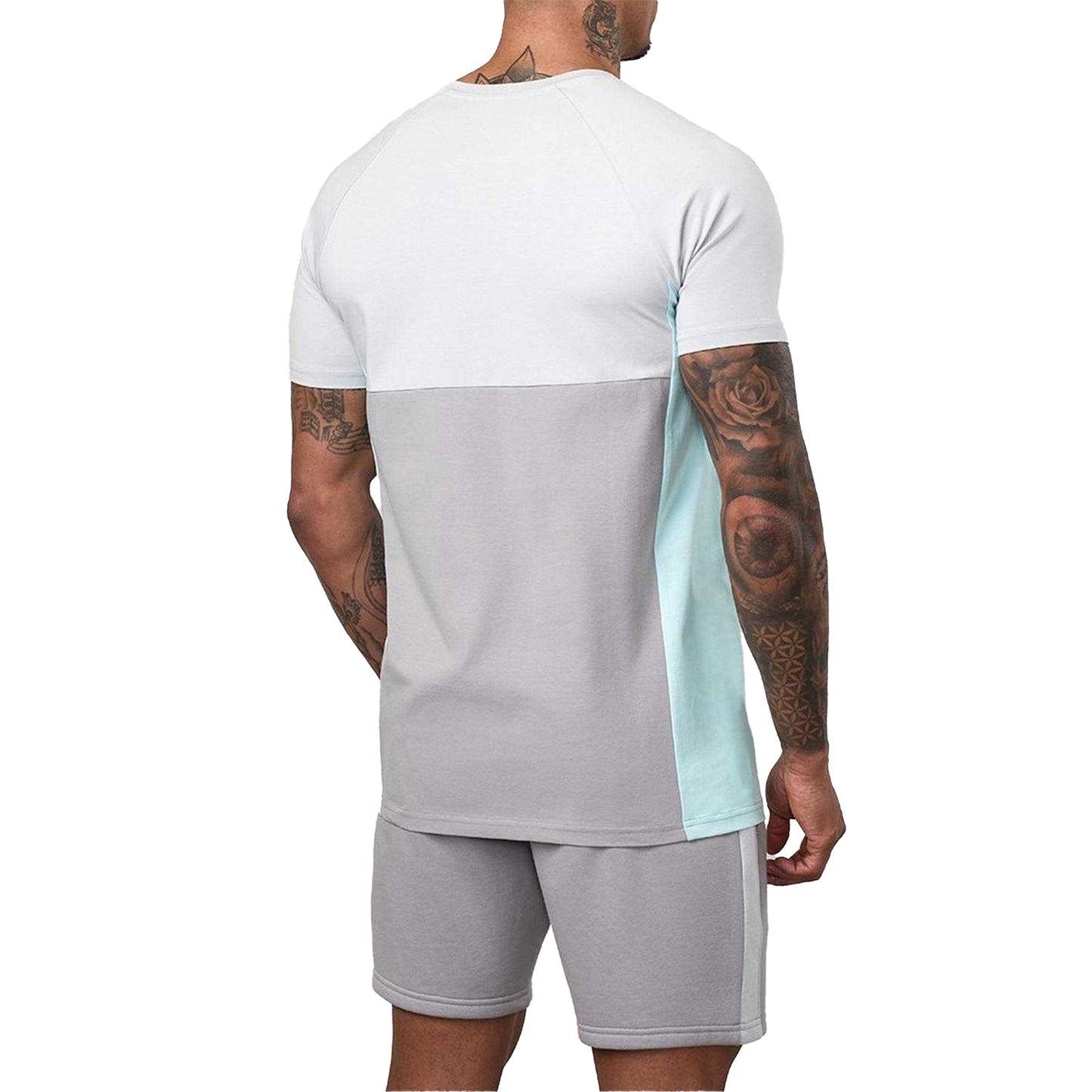 Urban Grey-Light Grey-Mint - Pack Shot - Gym King Mens Contrast Panel Regular T-Shirt