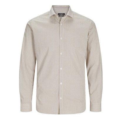 Mineral Yellow - Front - Jack And Jones Mens Printed Slim Long-Sleeved Shirt