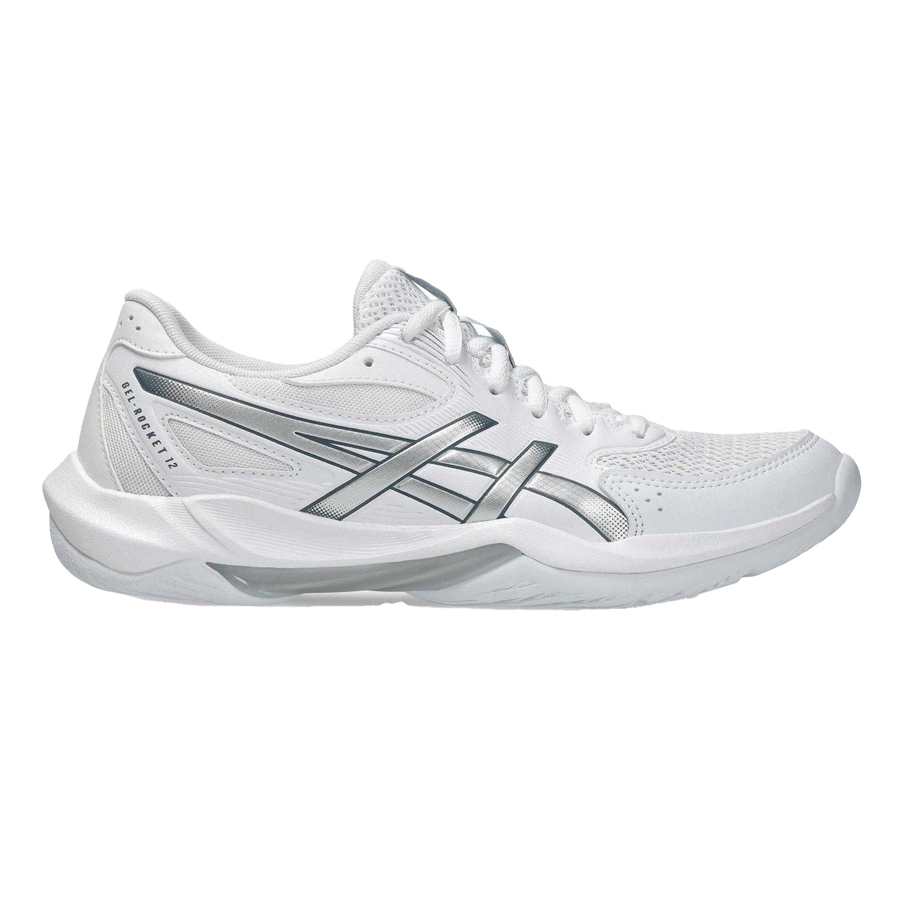 White-Silver - Side - Asics Womens-Ladies Rocket 12 Lightweight Netball Shoes