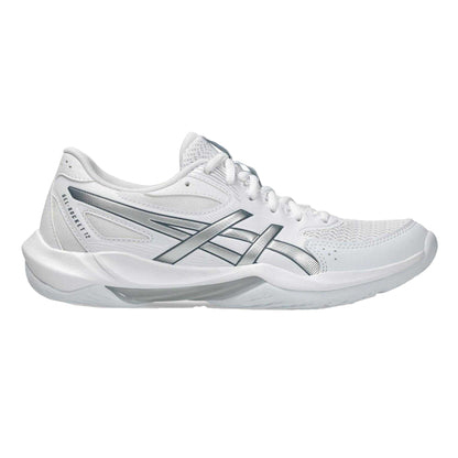 White-Silver - Side - Asics Womens-Ladies Rocket 12 Lightweight Netball Shoes