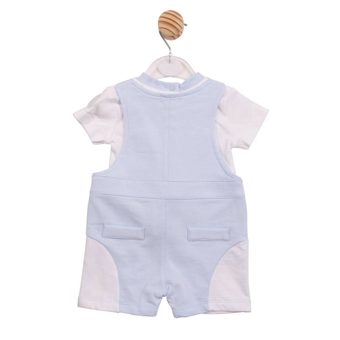 White-Blue - Back - Mintini Baby Colour Block Dungaree Dress