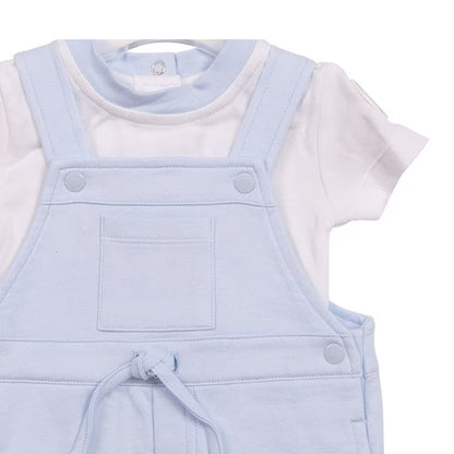 White-Blue - Side - Mintini Baby Colour Block Dungaree Dress