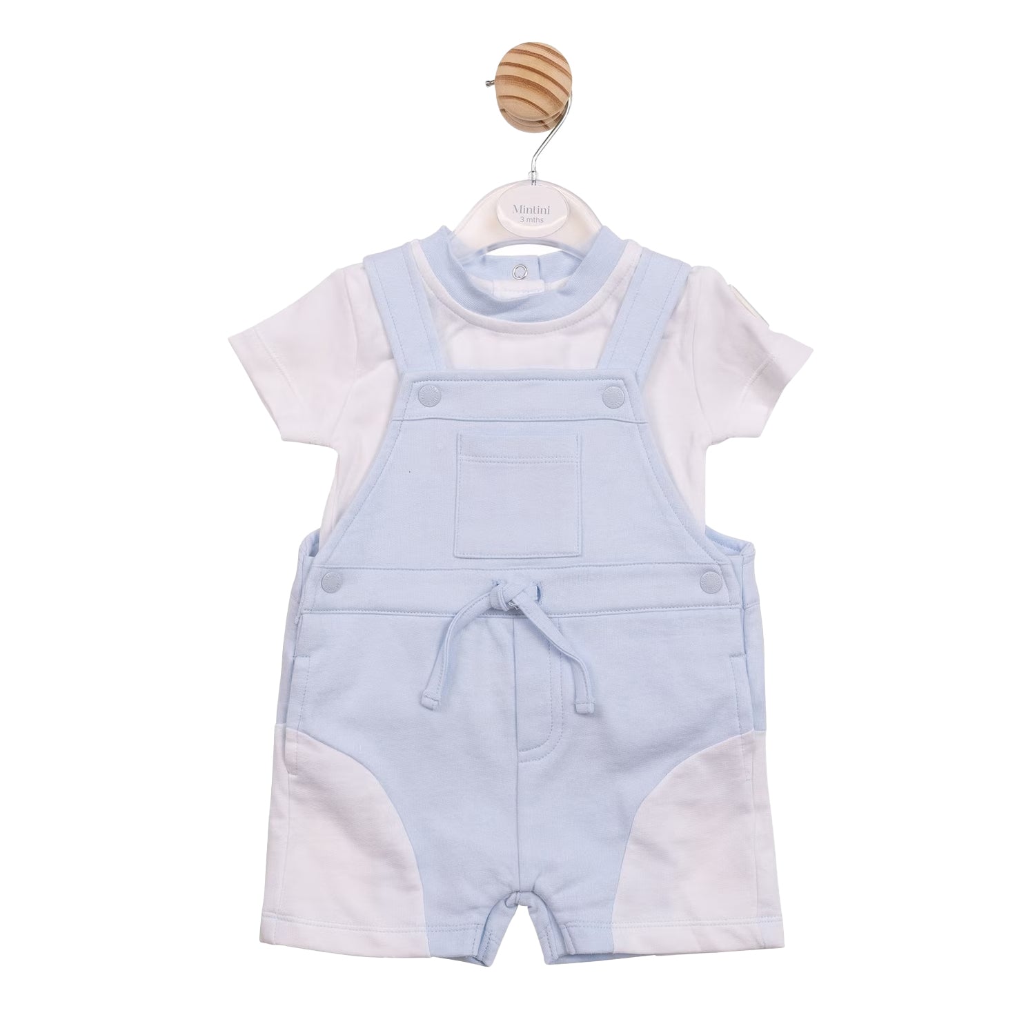 White-Blue - Front - Mintini Baby Colour Block Dungaree Dress