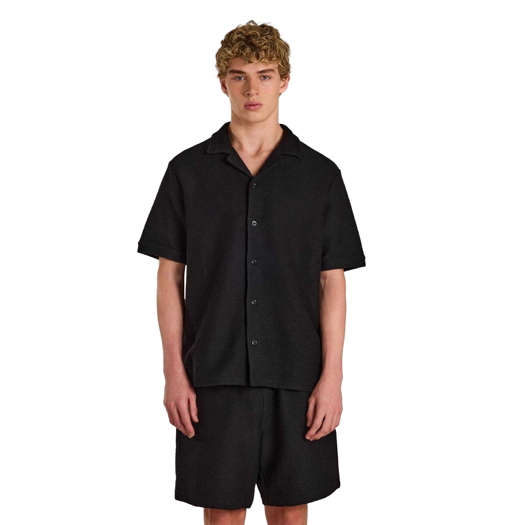Black - Side - Prevu Mens Ottoman Short-Sleeved Shirt