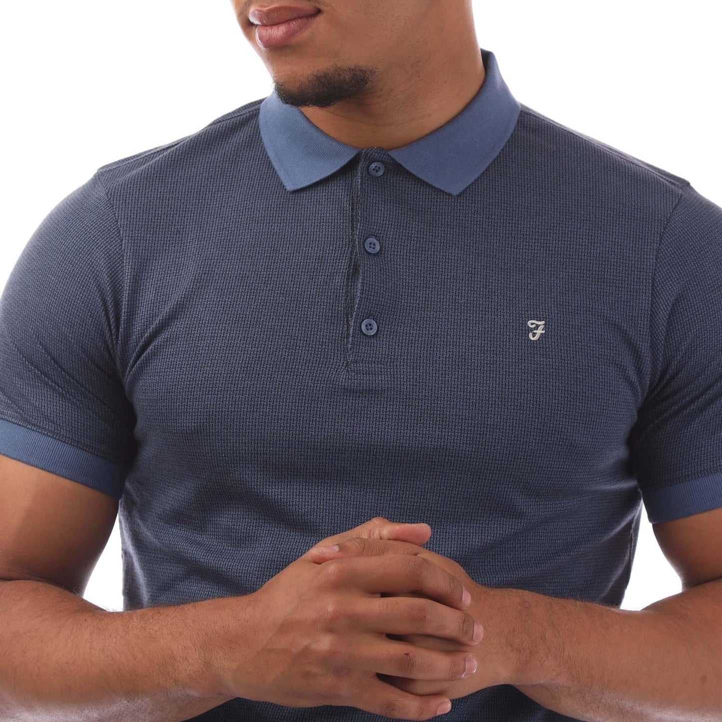 Blue - Side - Farah Mens Stafford Embroidered Logo Polo Shirt