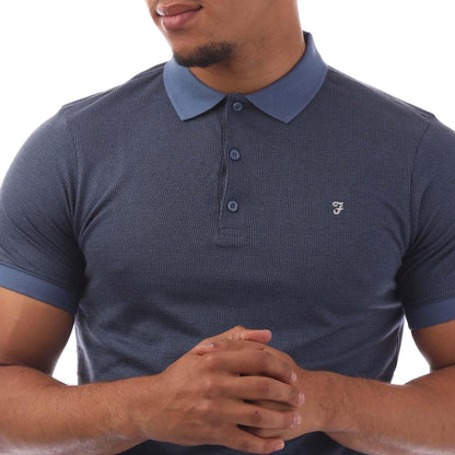 Blue - Side - Farah Mens Stafford Embroidered Logo Polo Shirt
