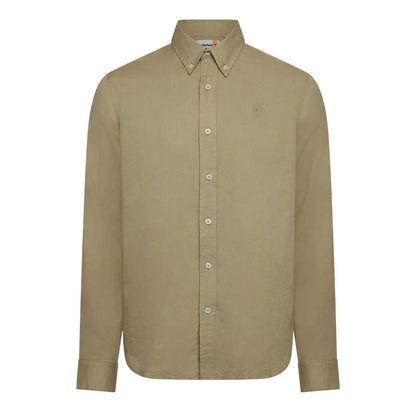 Cream - Front - Timberland Mens Lovell Lake Cotton Long-Sleeved Shirt
