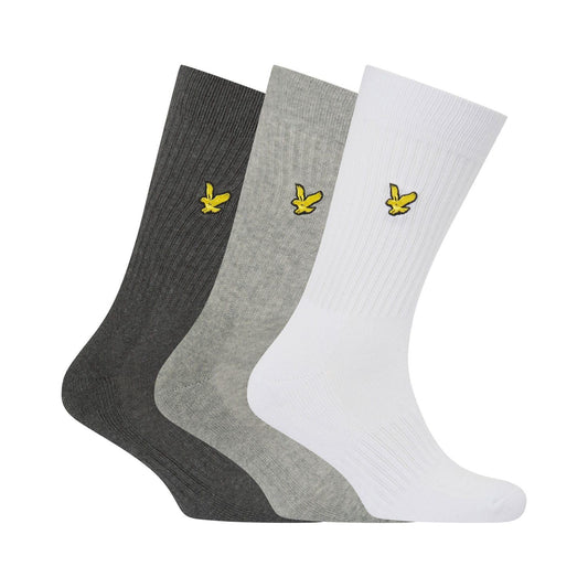 Grey-White-Black - Front - Lyle & Scott Mens Plain Socks (Pack of 3)