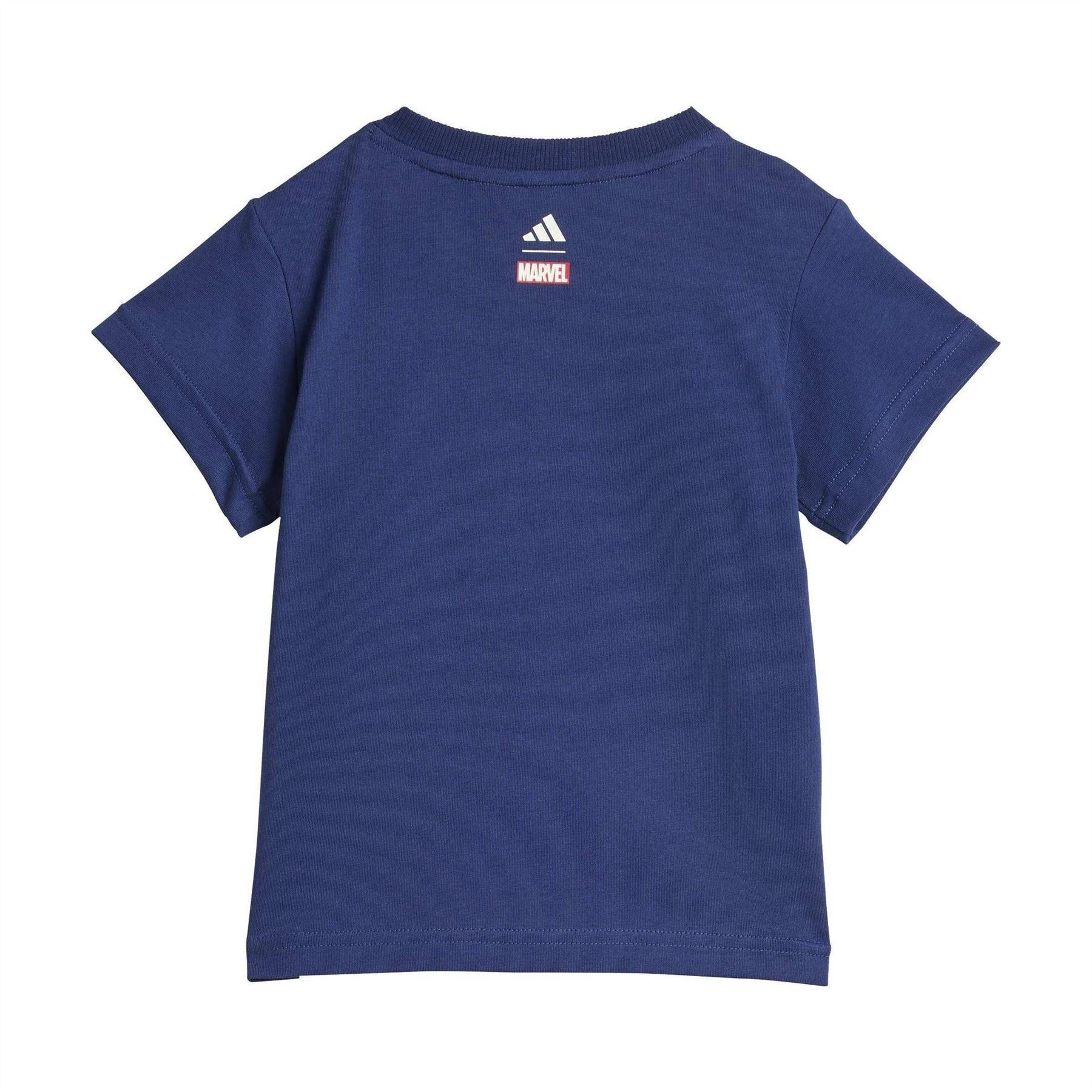 Dark Blue-Off White - Back - Adidas Baby Spider-Man Marvel T-Shirt & Shorts Set