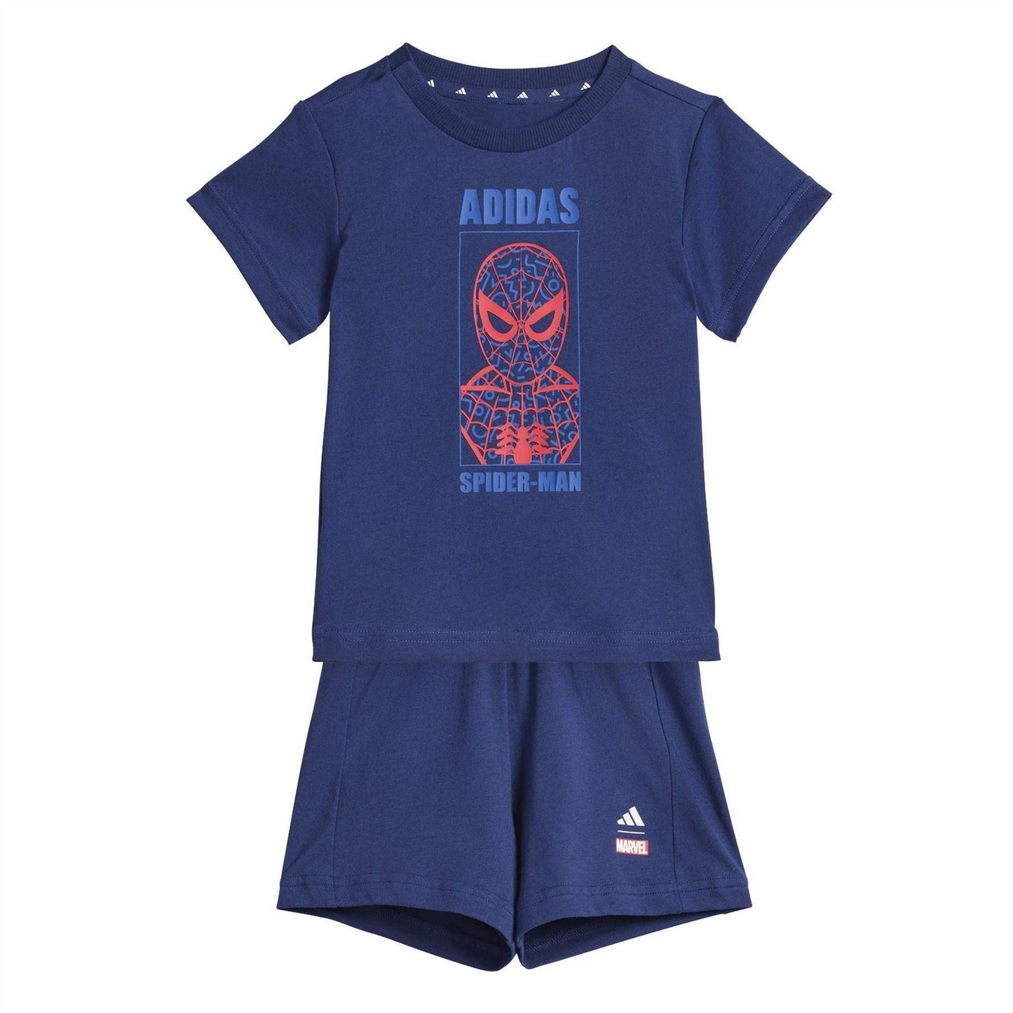 Dark Blue-Off White - Front - Adidas Baby Spider-Man Marvel T-Shirt & Shorts Set